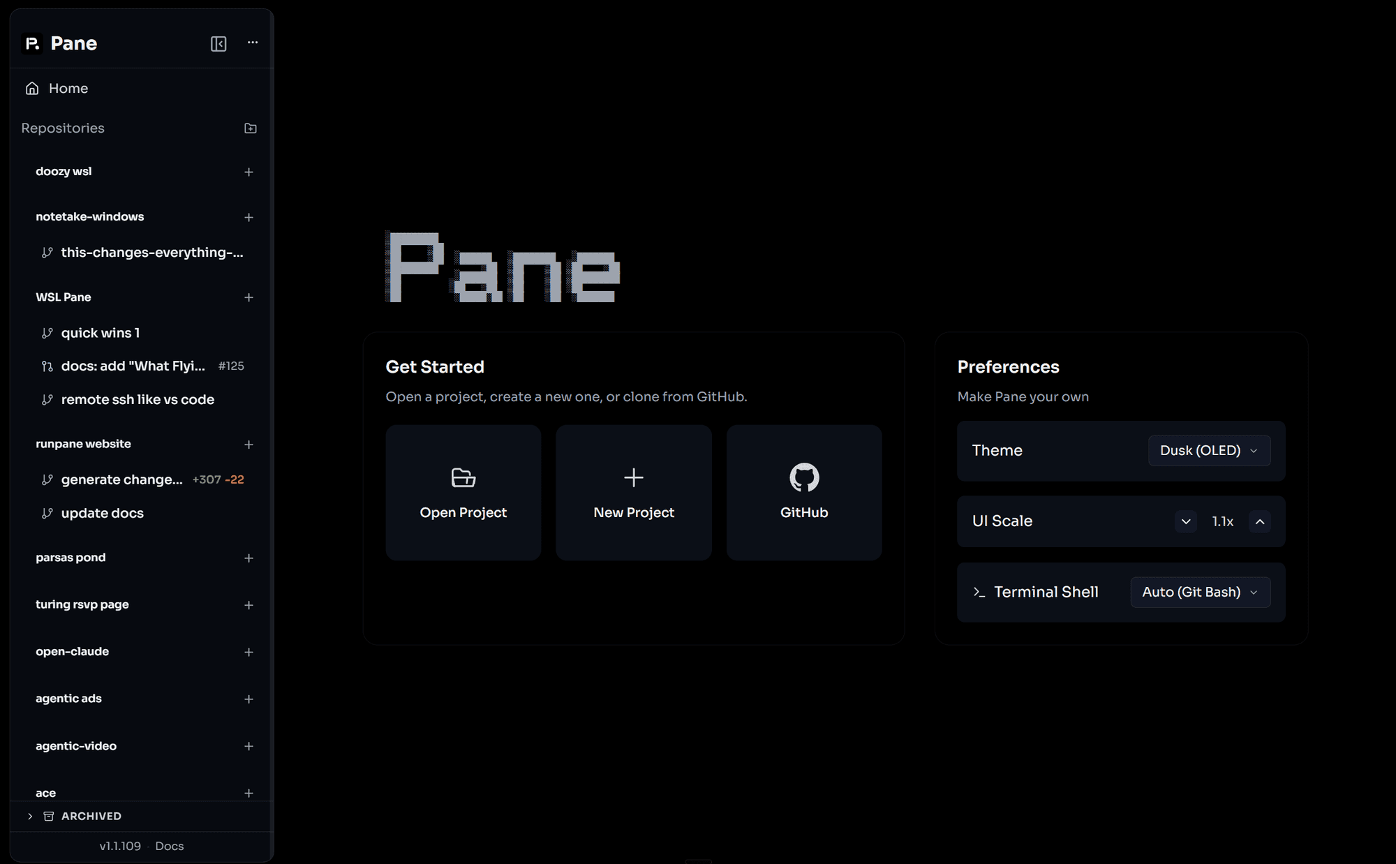 Pane - oled theme home