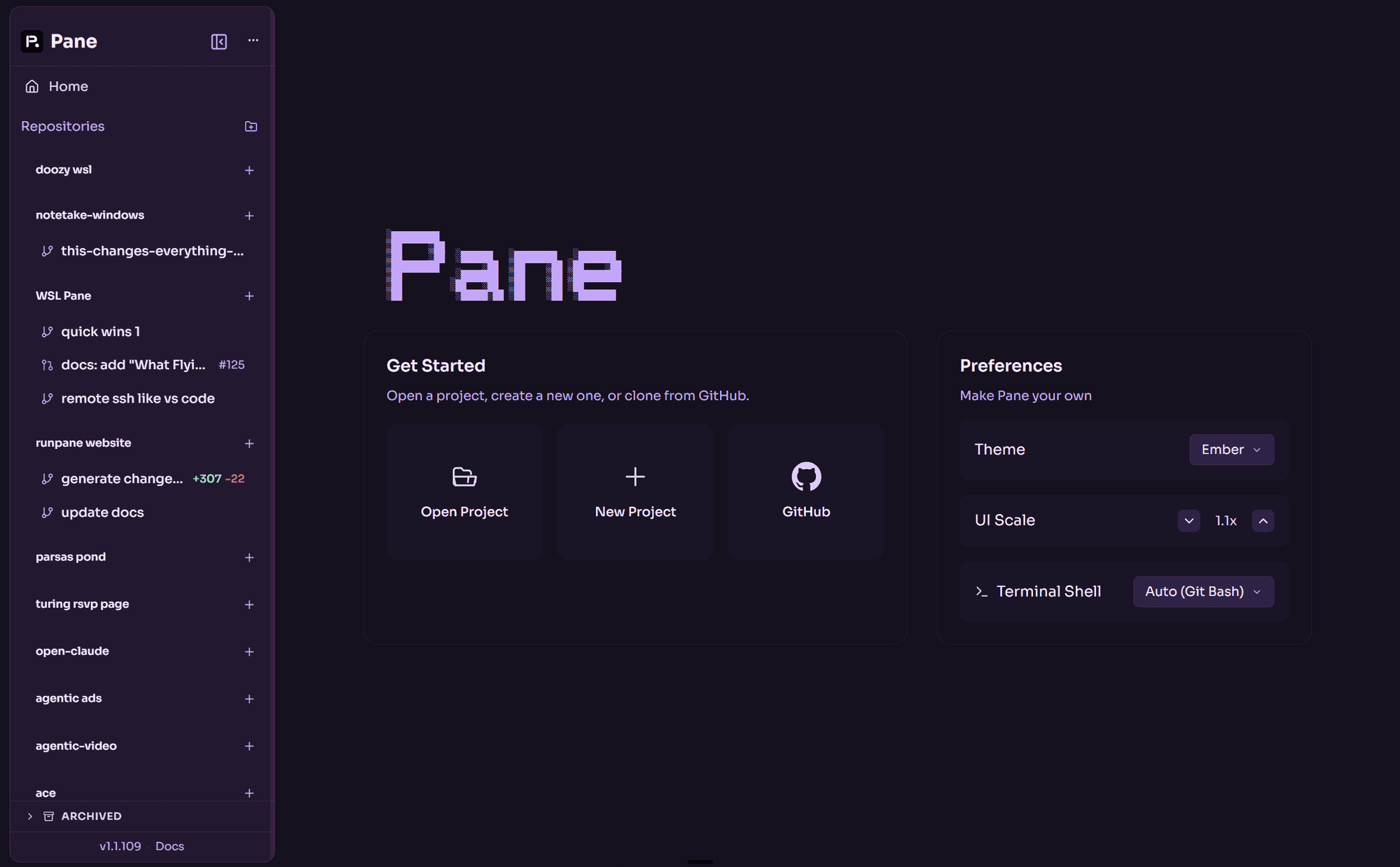 Pane - ember theme home