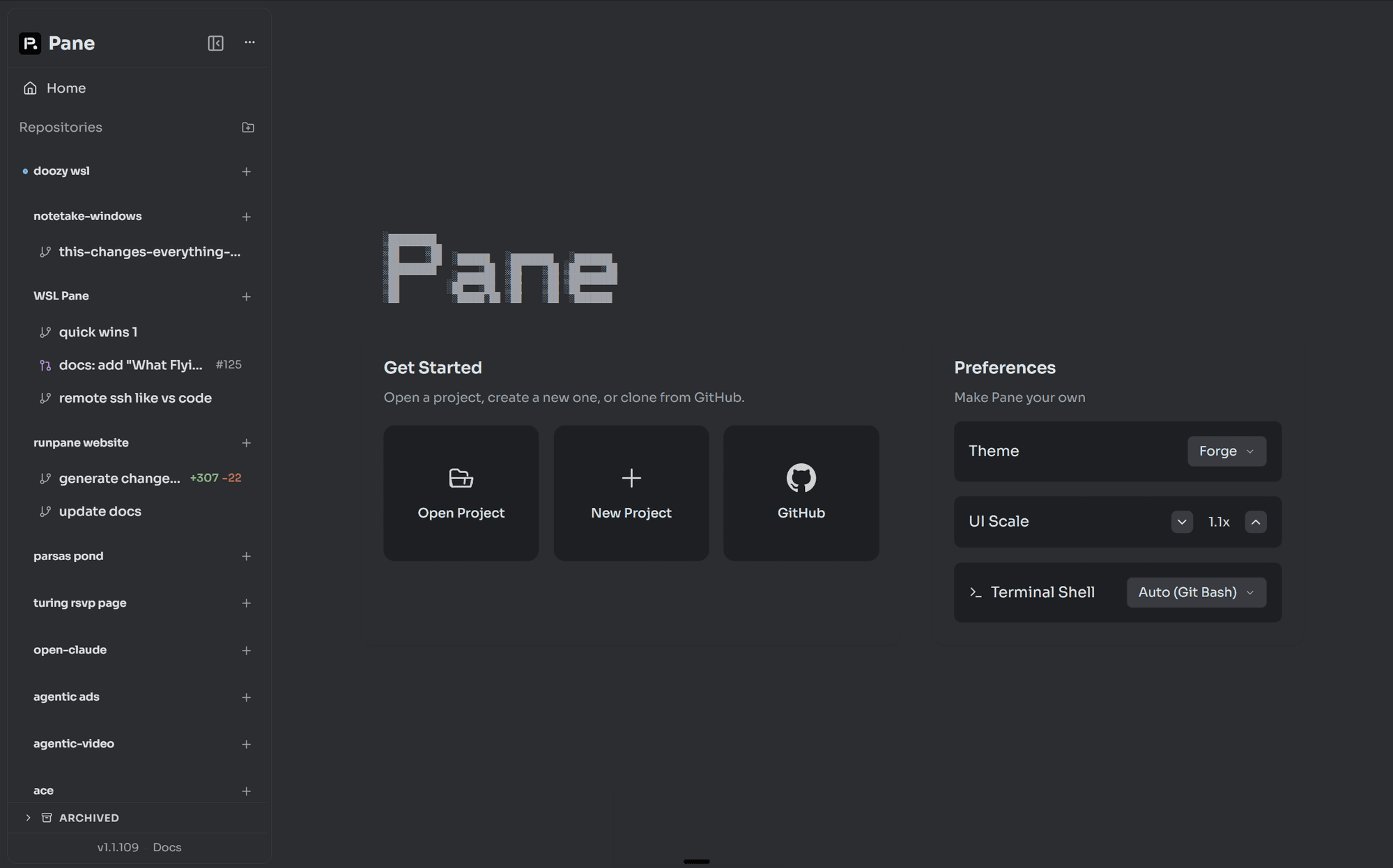 Pane - forge theme home