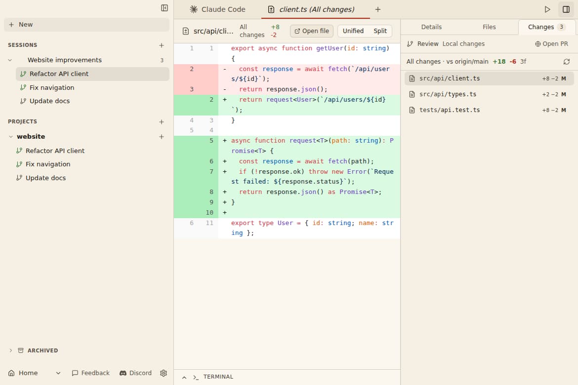 Pane Folio workspace with Refactor API client selected