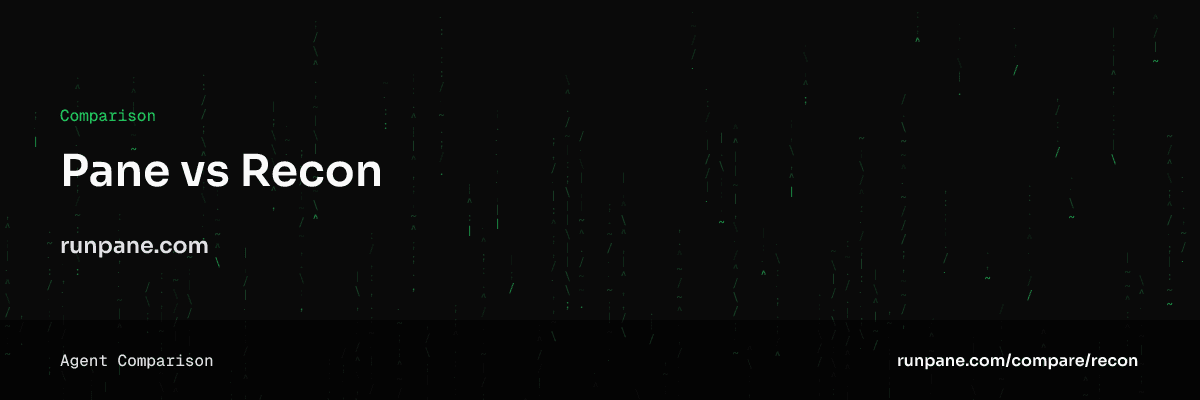 Pane vs recon: gestor de agentes para Windows frente a panel de tmux, imagen de comparación de Pane