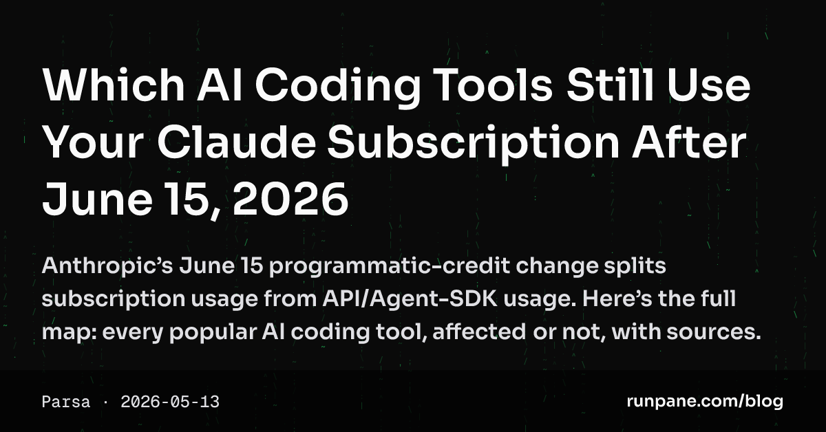 Which AI Coding Tools Still Use Your Claude Subscription After June 15, 2026 — OpenGraph / LinkedIn (1.91:1)